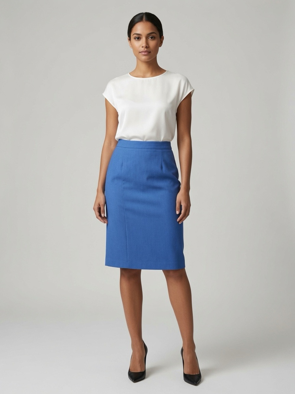 Camelot Classic Blue Pencil Skirt - Women's Professional Skirt NWT Flawed* S